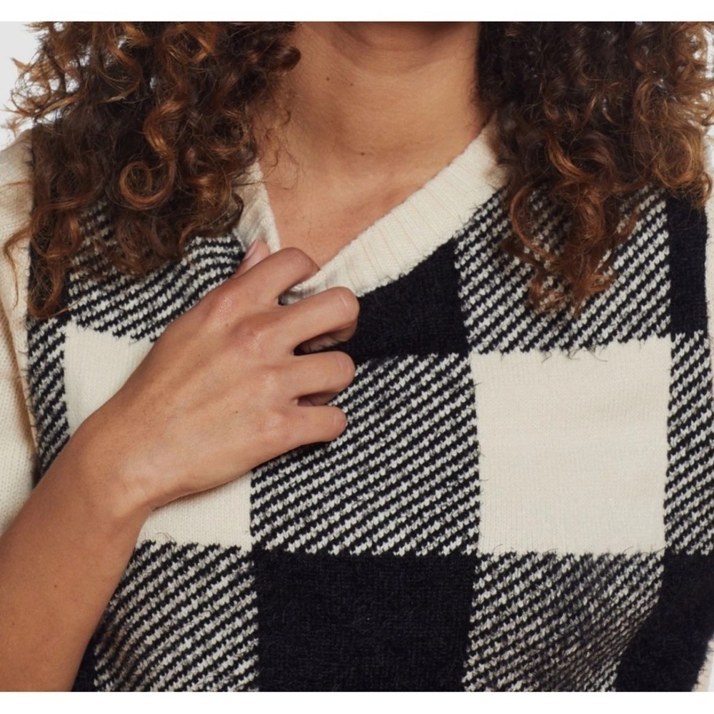 Original Weatherproof Vintage Black and Cream Buffalo Plaid Sweater Size XS - Picture 3 of 4